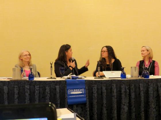 I was honored to sit on a panel moderated by Betsy Devlin-Folz of the State Department for a Distinguished Fulbright alumni conference. From left to right: Devlin-Folz, Lori Nazareno, myself (Ileana Jiménez), and Lynn Hommeyer (photo credit: Lori Larson).