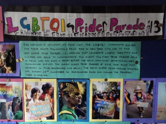 Breaking Barriers has a prominent bulletin board located at the front of the school featuring their LGBTQI activism (photo credit: Ileana Jiménez). 