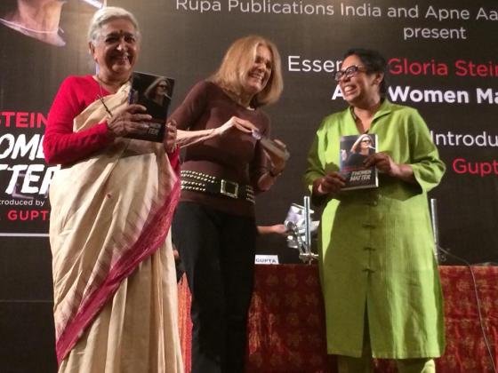 Indian feminists Devaki Jain (left) and Ruchira Gupta (right) celebrate Gloria Steinem's new book (photo credit: Ileana Jiménez).